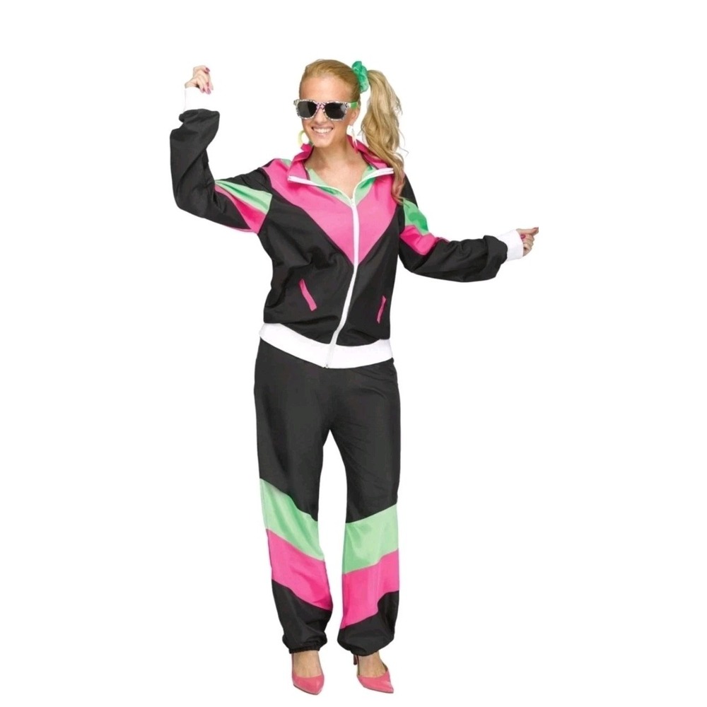 Women's Neon 1980s Track Suit Workout Exercise Costume Size 1X 16W - 20W